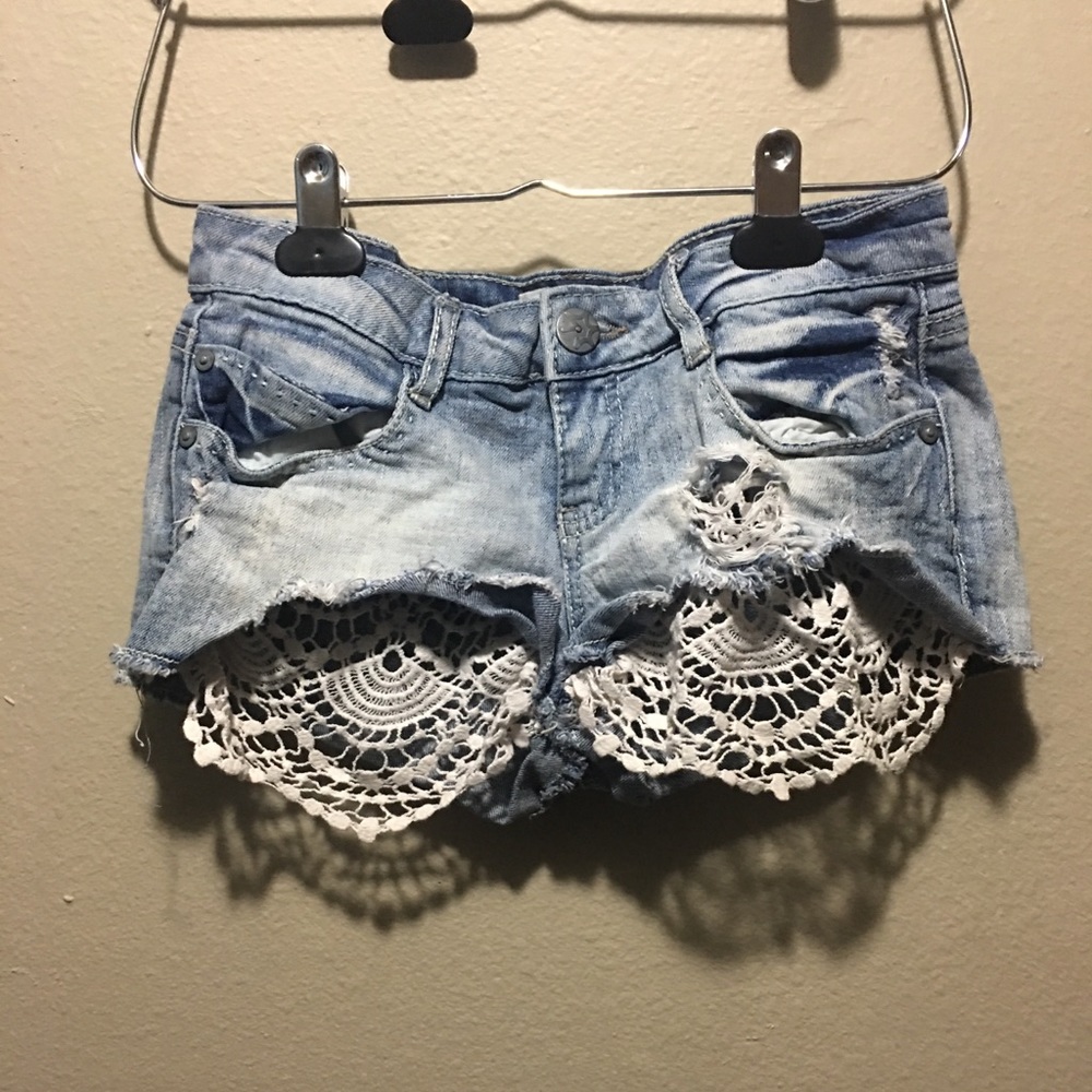Lace jean shorts